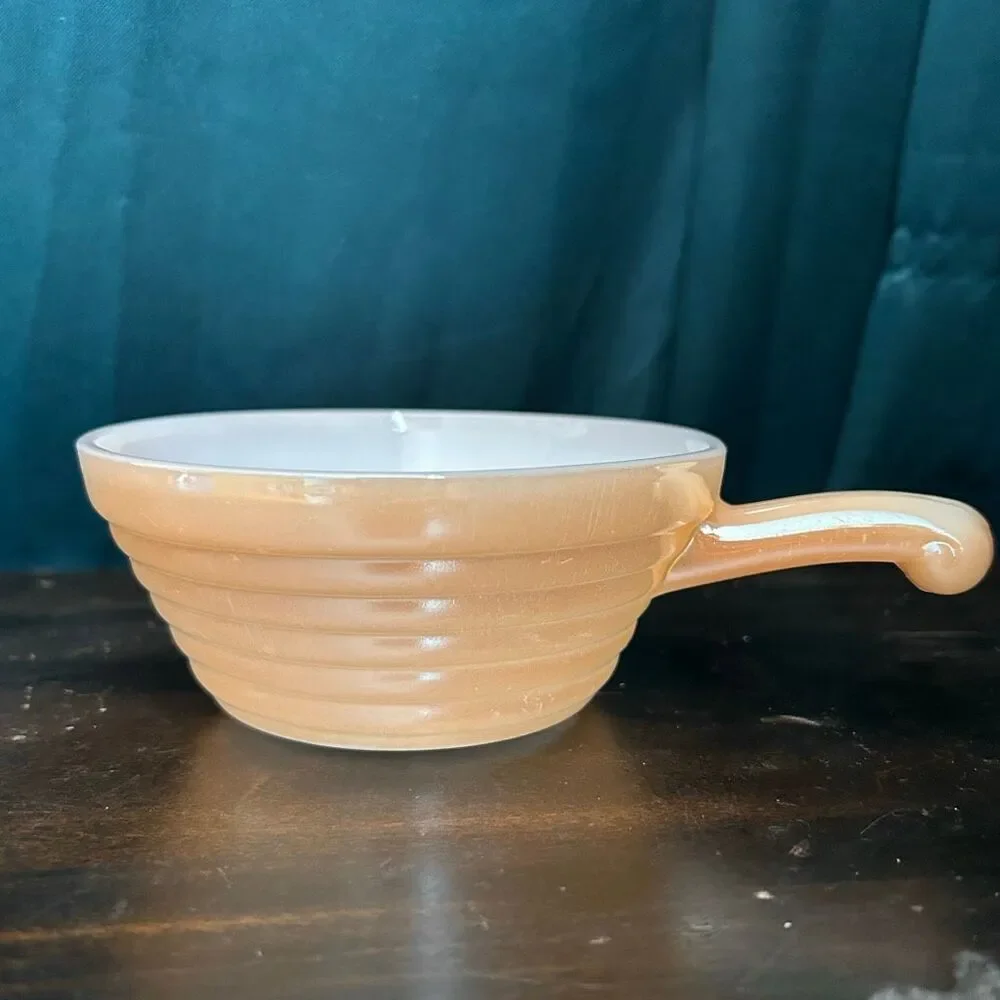Fire King Peach Luster Beehive Soup Bowl With Handle